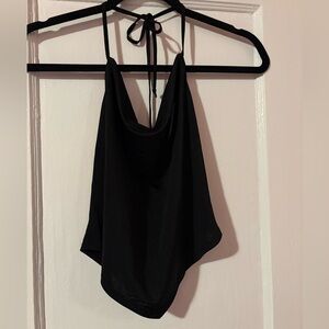 Open Edit Black Draped Halter Top Scarf Hem Minimalist Tie Neck Size M